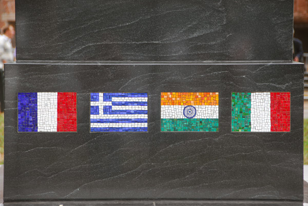 Mosaic flags of Korean War allies France, Greece, India, Italy