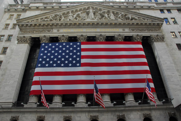 New York Stock Exchange, 11 Wall Street, though this main façade is on Broad Street