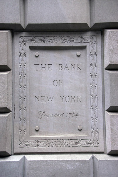 The Bank of New York, founded 1784, Wall Street