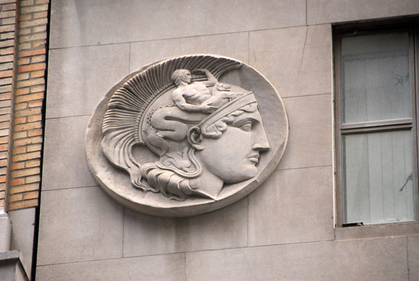 Relief in the form of an ancient coin, Wall and Hanover Building, 1929