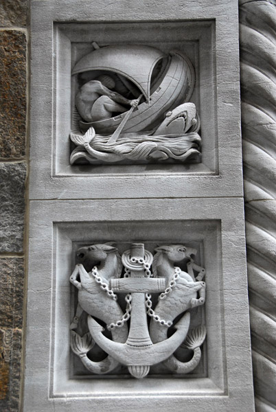 Bas relief carvings with nautical themes, 74 Wall Street at Pearl Street