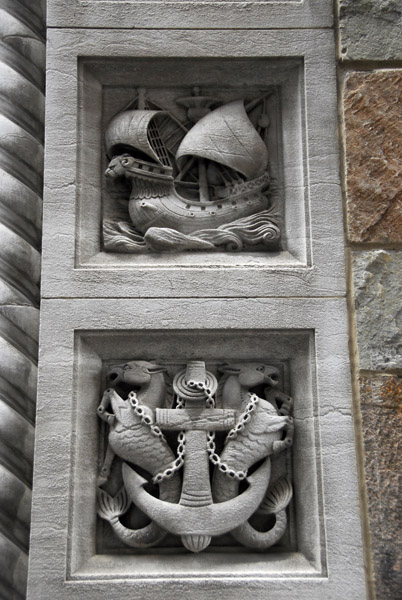 Bas relief carvings with nautical themes, 74 Wall Street at Pearl Street