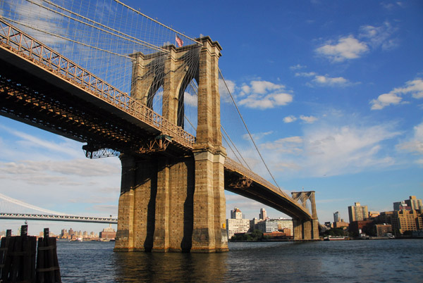 The Brooklyn Bridge seen from near South Street Seaport