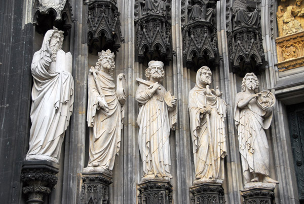 Old and New Testament figures on the left side of the Hauptportal - Klner Dom (Moses, David, Elias,  Joseph,  John the Baptist)