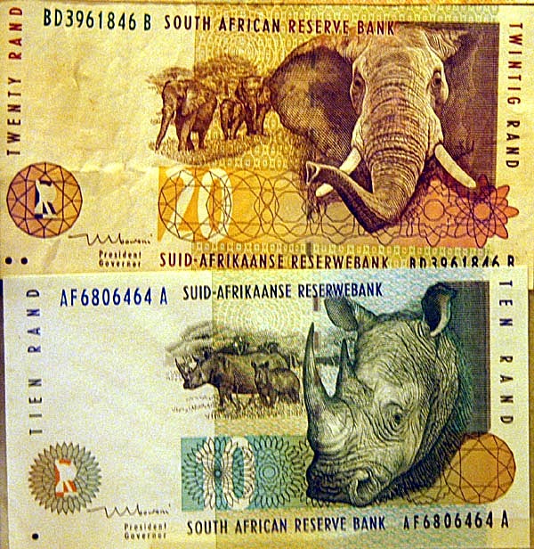 South African banknotes - 10 and 20 rand
