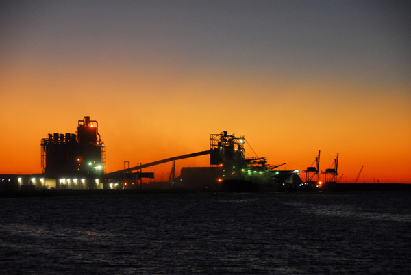 Port of Galveston with red sky