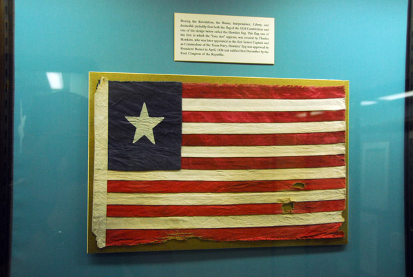 The Hawkins Flag of 1836, one of the first with the lone star