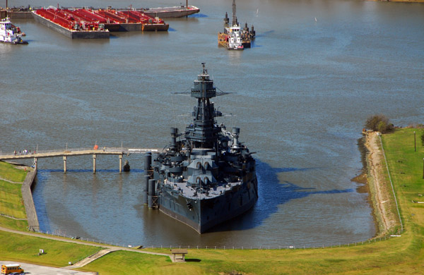 The Battleship Texas seen from the San Jacinto Monument