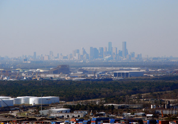 The skyline of Houston seen from the top of the San Jacinto Monument