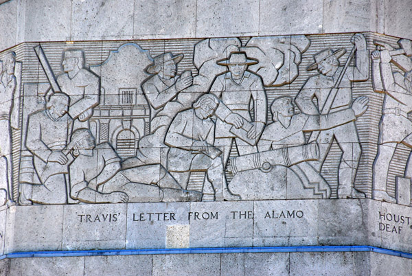 Relief on the San Jacinto Monument - Travis' Letter from the Alamo