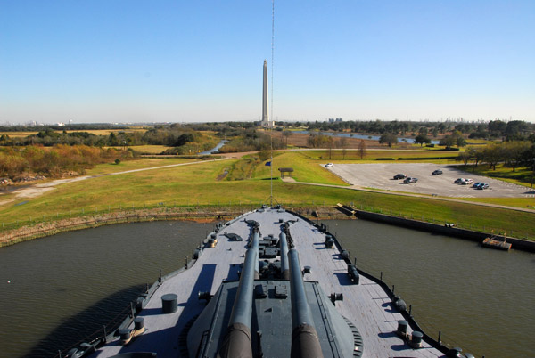 Battleship Texas with San Jacinto Monument