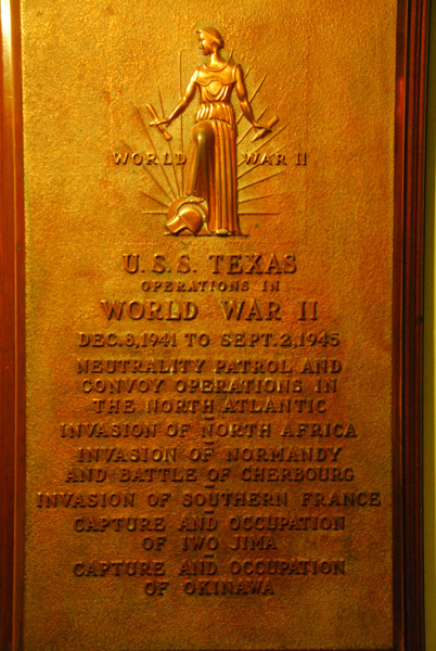 USS Texas World War II service plaque
