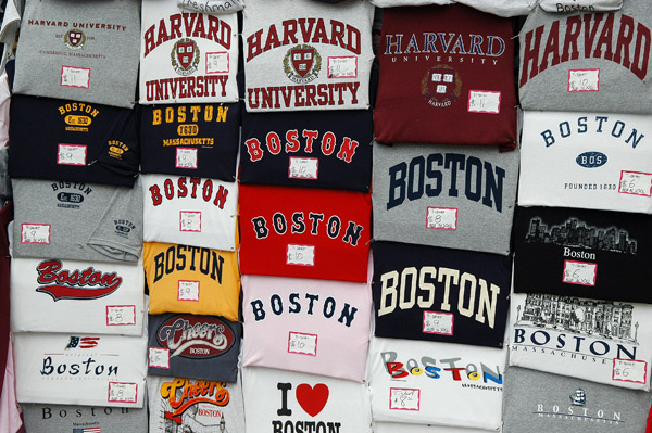 Boston and Harvard t-shirts