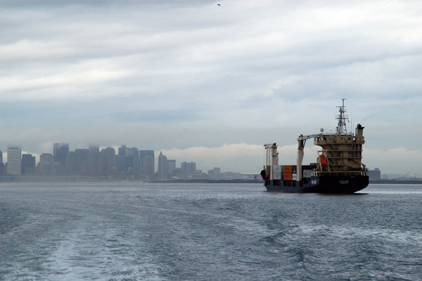 The container ship Ossian (Monrovia) inbound to Boston