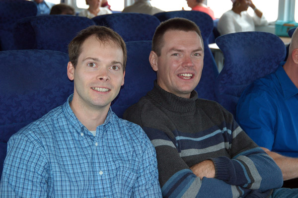 Roy and Eckhart on the Provincetown to Boston ferry after a fun but wet weekend