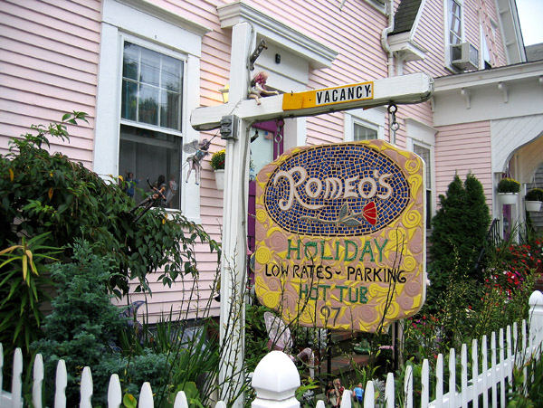 Mosaic sign - Romeo's Guesthouse, 97 Bradford St, Provincetown