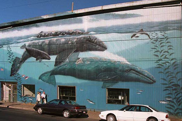 Wylands mural of gray whales (Whaling Wall) 617 SW Bay Blvd, Newport, Oregon