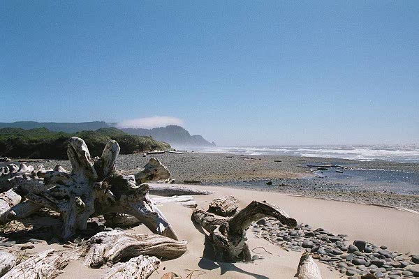 Looking south along the beach at Washburne State Park to Heceta Head