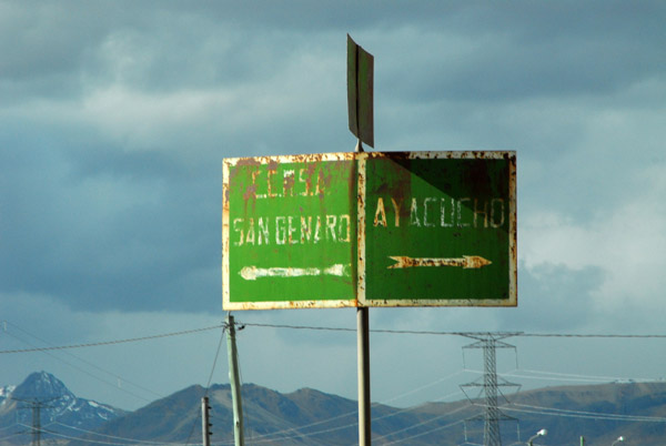 Roadsigns for San Genaro and Ayacucho at Santa Ins