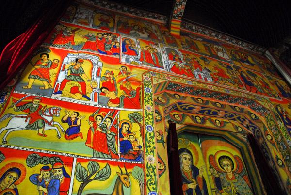 The entire church is covered with colorful paintings