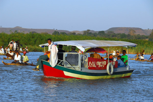 Larger boat with the priests and ark headed for Debre Maryam