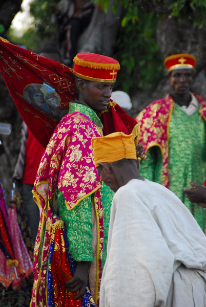 Festively dressed Ethiopia Orthodox priest, Debre Maryam