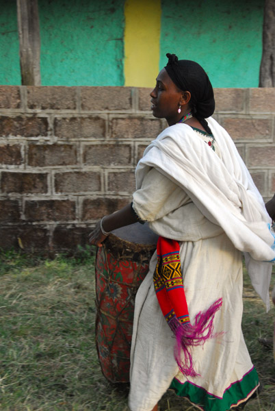 Female drummer in white, Debre Maryam