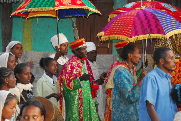 Priests continuing to circle the church, Debre Maryam, Lake Tana