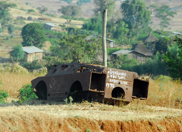 Shell of a Soviet-built armored personnel carrier, a relic of the Ethiopian Civil War (1974-1991)