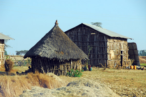 Two styles of rural Ethiopian hut - round and rectangular