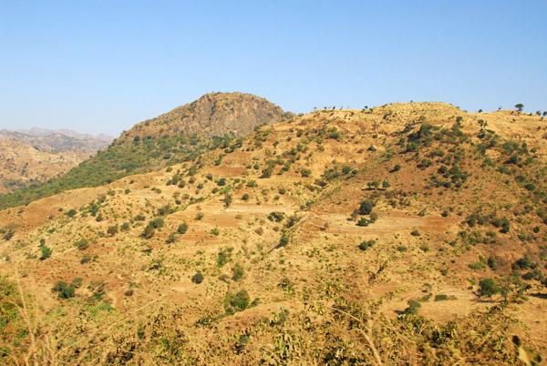 Rugged landscape north of the Simien Mountains makes for slow travel