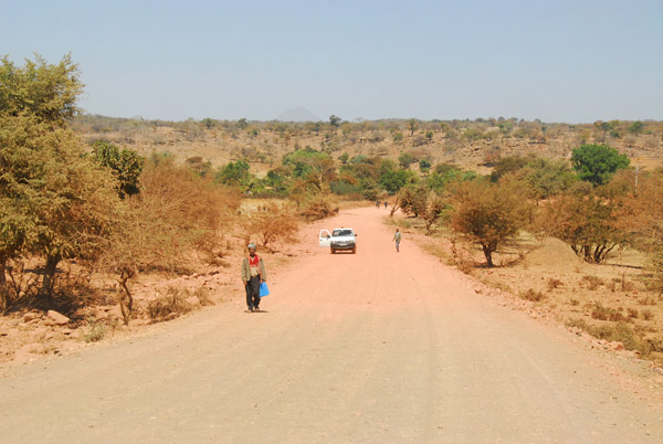 Interestingly, the dirt surface of the road changes color