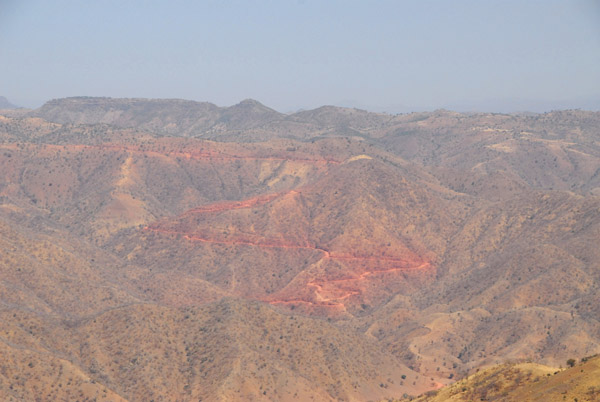 Looking across the river valley of the Tekeze River to the Italian road climbing into Tigray Province