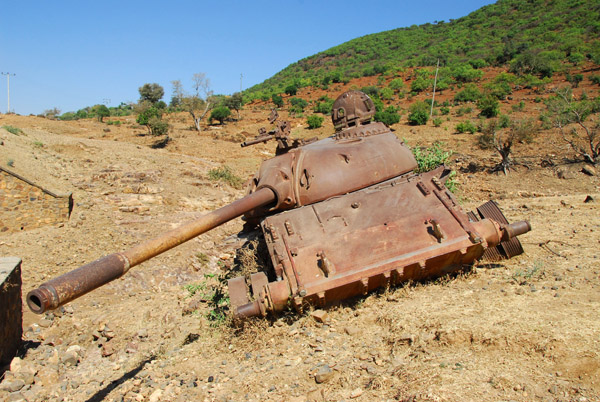 War relic along the road to Axum - T-55 tank