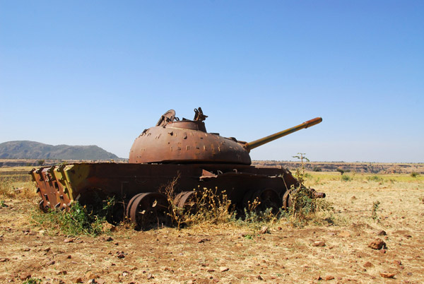 Disabled T-55 facing north along the Axum road