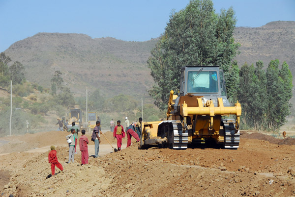 Chinese-led road construction crew improving the road from Shire to Axum