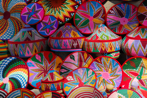 Ethiopian baskets on sale next to the Archaeological Museum, Axum