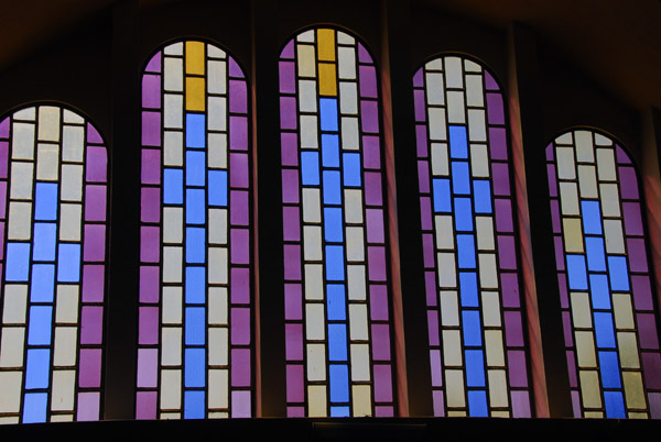 Stained glass windows inside the New Cathedral of St Mary of Zion, Axum