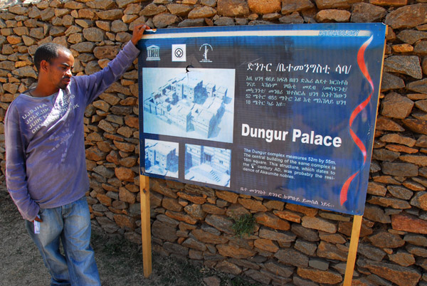 The guide describing Dungur Palace, Axum