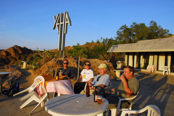 Terrace of the Yehe Hotel for drinks with tourists from the quarry