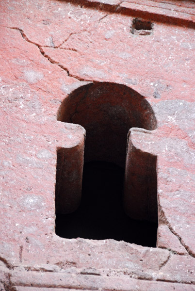 Window in the shape of the Stelae of Axum, Lalibela