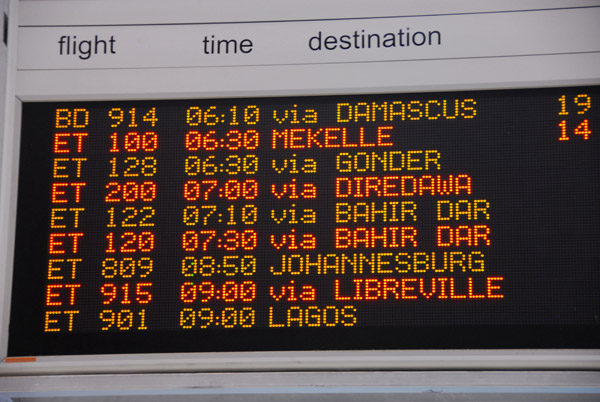 Departures board, Addis Ababa International Airport
