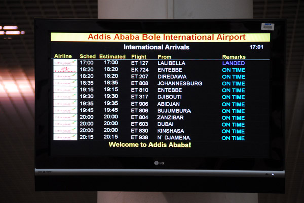 International Arrivals screen, Addis Ababa Bole International Airport photo  - Brian McMorrow photos at pbase.com