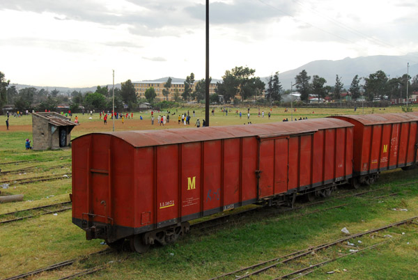 Railroad yard with sports fields in the background, Addis Ababa