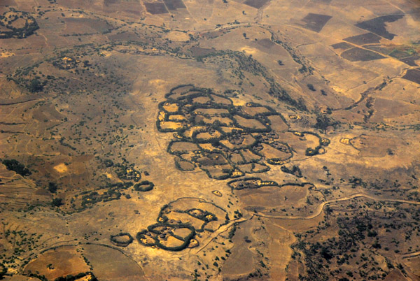 Kraals (enclosures) on descent for Lalibela, Ethiopia