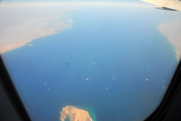 Strait of Mandeb, Red Sea, with Djibouti and Eritrea on the left and Yemen on the right