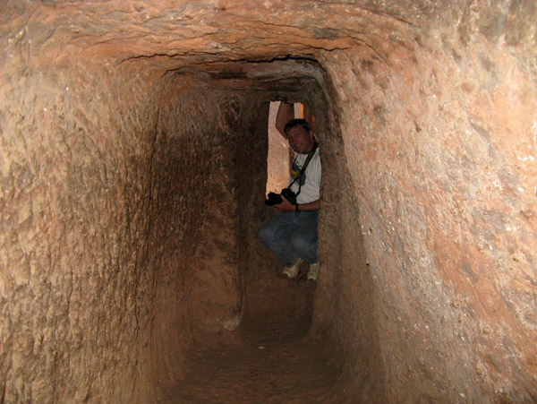 Crawling through one of the small passages