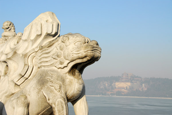 Stone lion, Seventeen Arch Bridge, Summer Palace