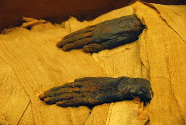 Hands of the mummy from the Necropolis of Deir el-Bahri in Thebes