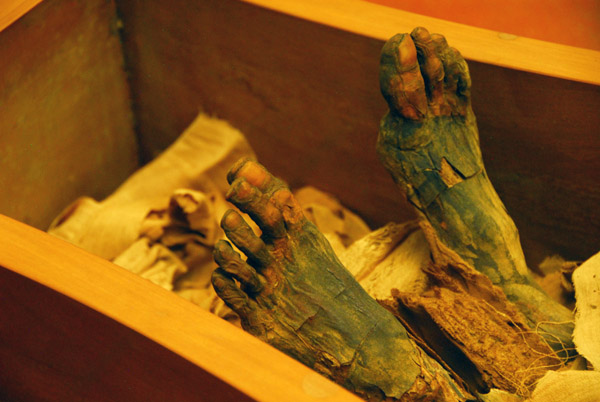 Feet of the mummy from the Necropolis of Deir el-Bahri in Thebes